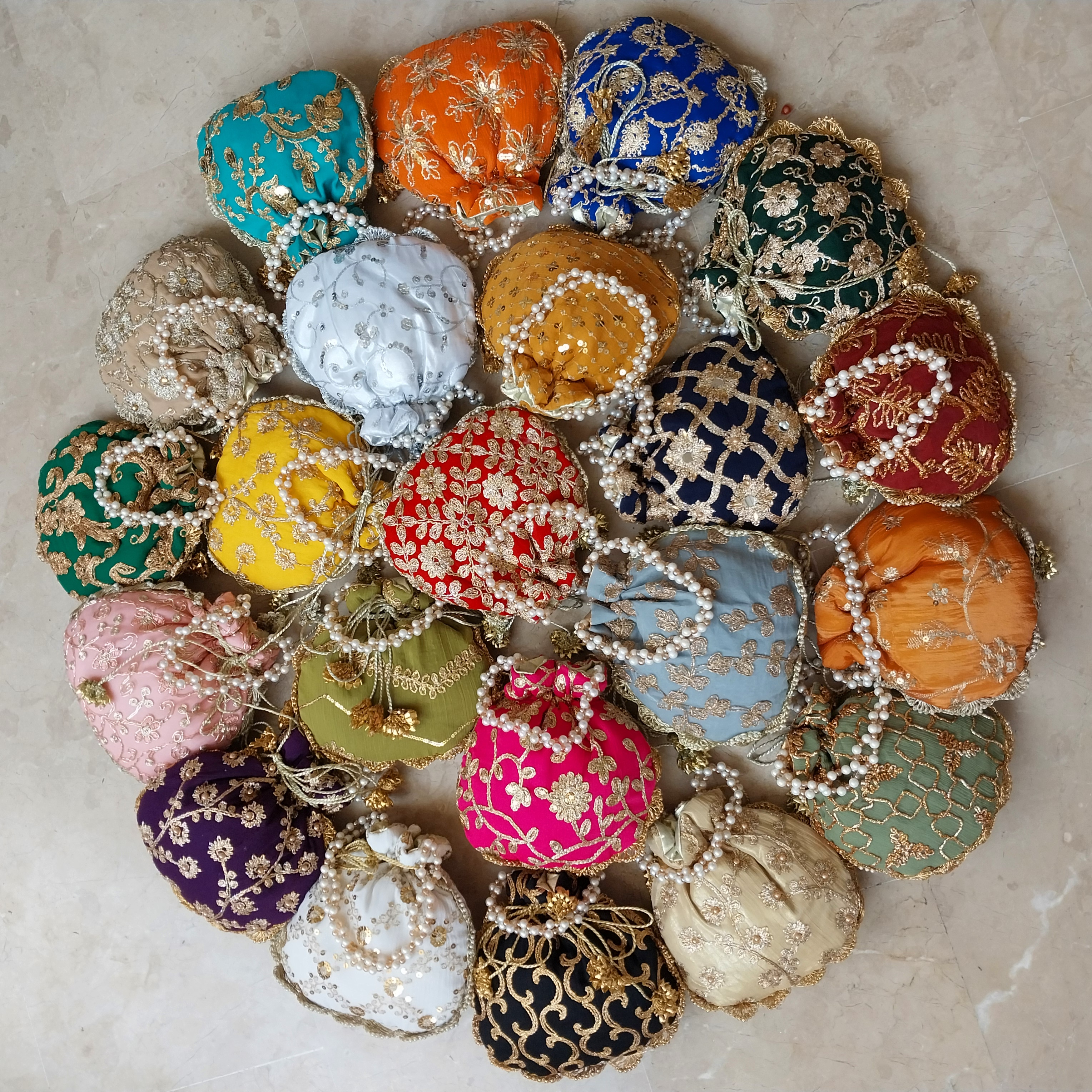 Embroidered Potli Clutch Bag with Pearl Handle for Party Wear
