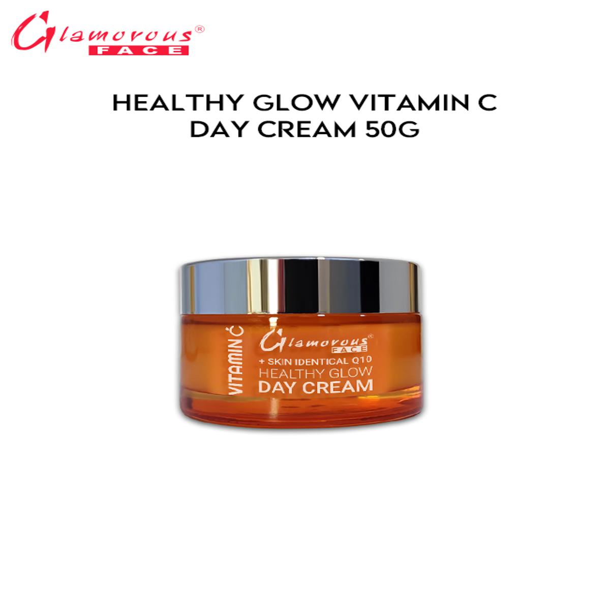 Glamorous Face Vitamin C Day Cream + Skin Identical Q10 Healthy Glow | 100% Organic Multi - Function 50g