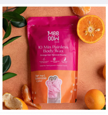 Mee Oow Club 4-in-1 Orange Body Hair Removal Powder Mask – Painless Herbal Wax | Tan Removal & Exfoliating Skin Care | Instant Hair Removal for Women & Men | Original 100%