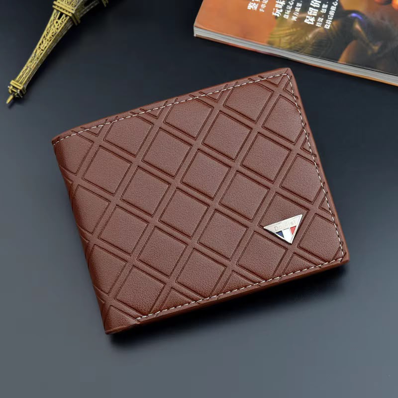 Men’s Premium Check Pattern Leather Wallet – Stylish Bifold Design | Available in Black, Brown & Chocolate