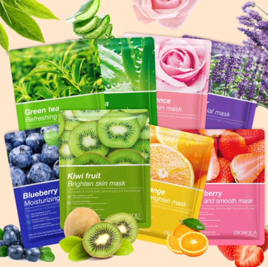 BIOAQUA Moisturizing Facial Face Sheet Mask |  Lip mask, Eye mask, Hydrating, Radiance Boost | Moisturizing, Skin Care Sheet Mask Fruit Plant Extract |  Korean Serum Face Mask for Instant Glowing Skin |  Fiber Membrane Cloth Face Skincare Vitamin E and C