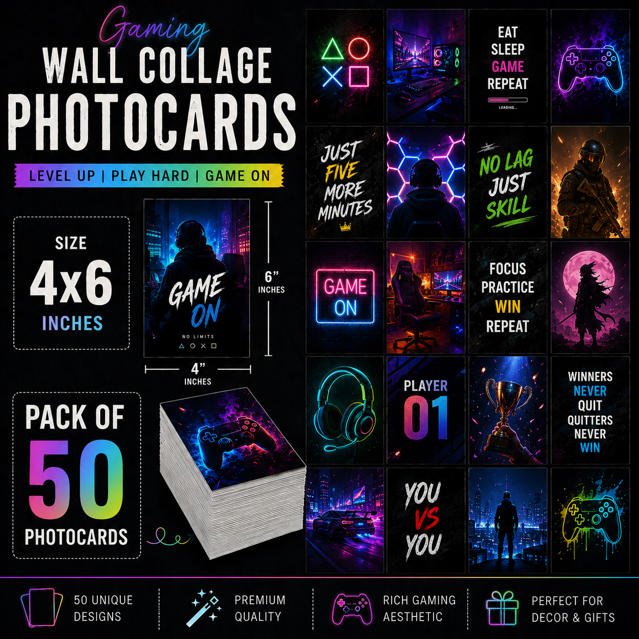 Cutomize Gaming Posters of your choice 50 Cards 4x6'' For Wall Decorate Gaming Room
