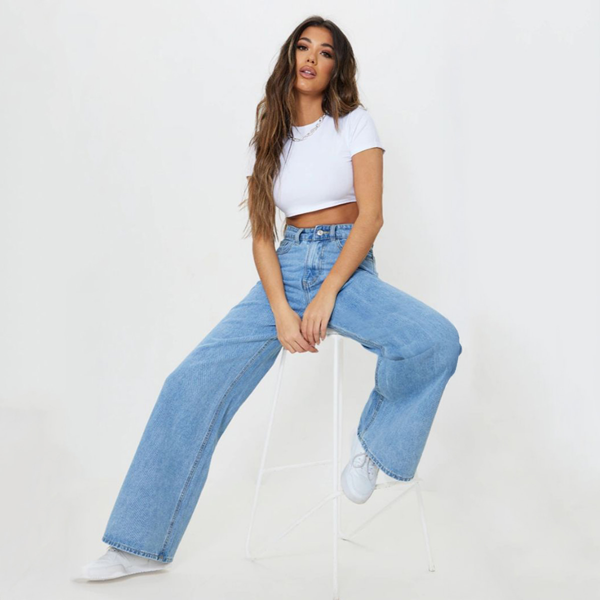 Women's Light Blue High Waist Wide Leg Jeans - Comfortable Baggy Fit