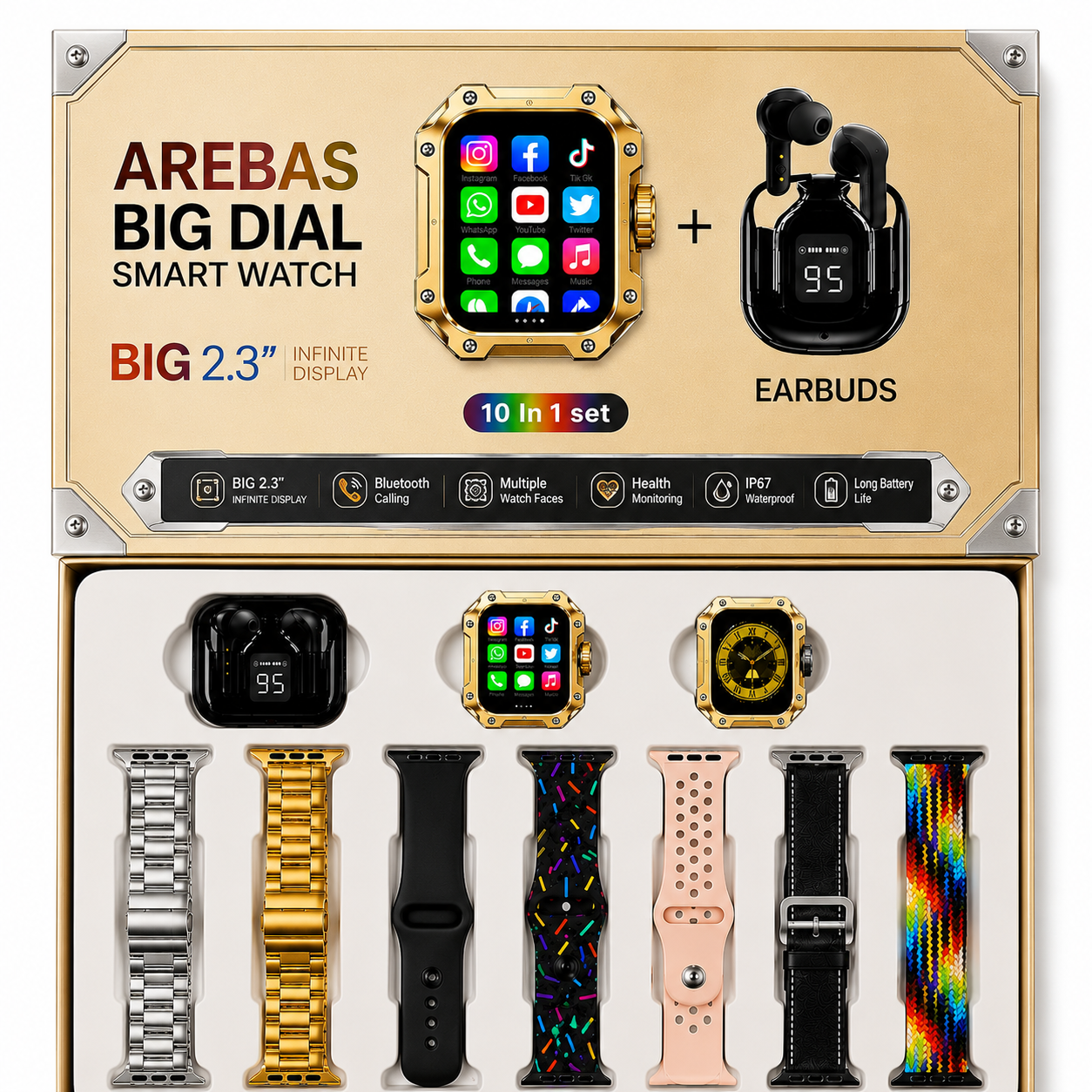 7 Straps Smart Fitness Tracker | Bluetooth Calling | HD Display | Full Metal Body | Heart Rate & SpO2 Monitor | Sports Activity Tracker | Music Control & Voice Assistant