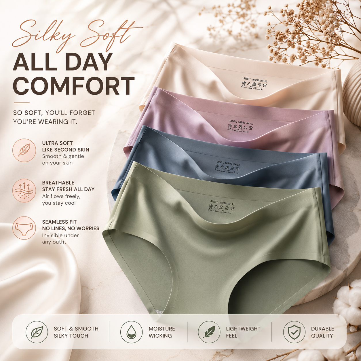 Pack of 2 Imported Premium Women's Briefs | Luxury Feel Seamless Underwear | Ultra Soft Cool & Comfortable Panties for Ladies & Girls | Stretchable Mid Waist Daily Wear