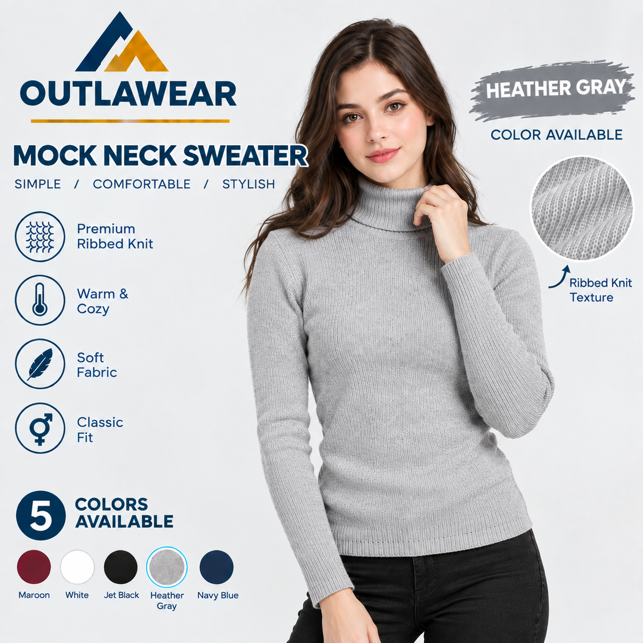 Mock Neck Highnecks | Ribbed Knit Full Sleeve Winter Wear | OUTLAWEAR