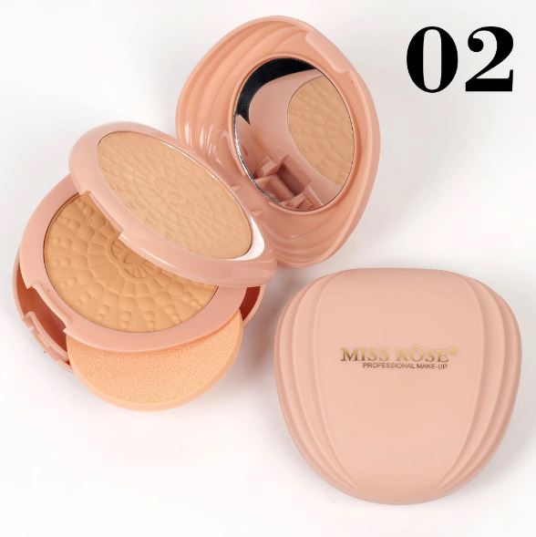 Miss Rose Elegant Dual-Tone Compact Powder with Built-in Mirror & Puff, Full Coverage Face Makeup, Neutral Pressed Powder