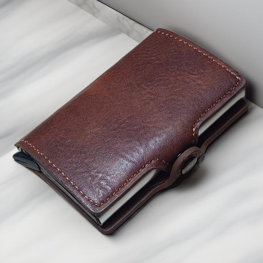 Generic Wallet for Men Brown Leather All Season RFID Blocking Pop-Up