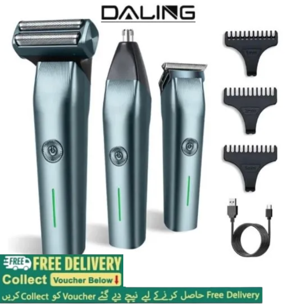 DALING DL-9218 3 In 1 Shaving Machine, Grooming Kit for Men Lot Imported Rechargeable Shaver Electric Hair Trimmer and Best 3 in 1 Hair Removal Machine with Type C Charging Port