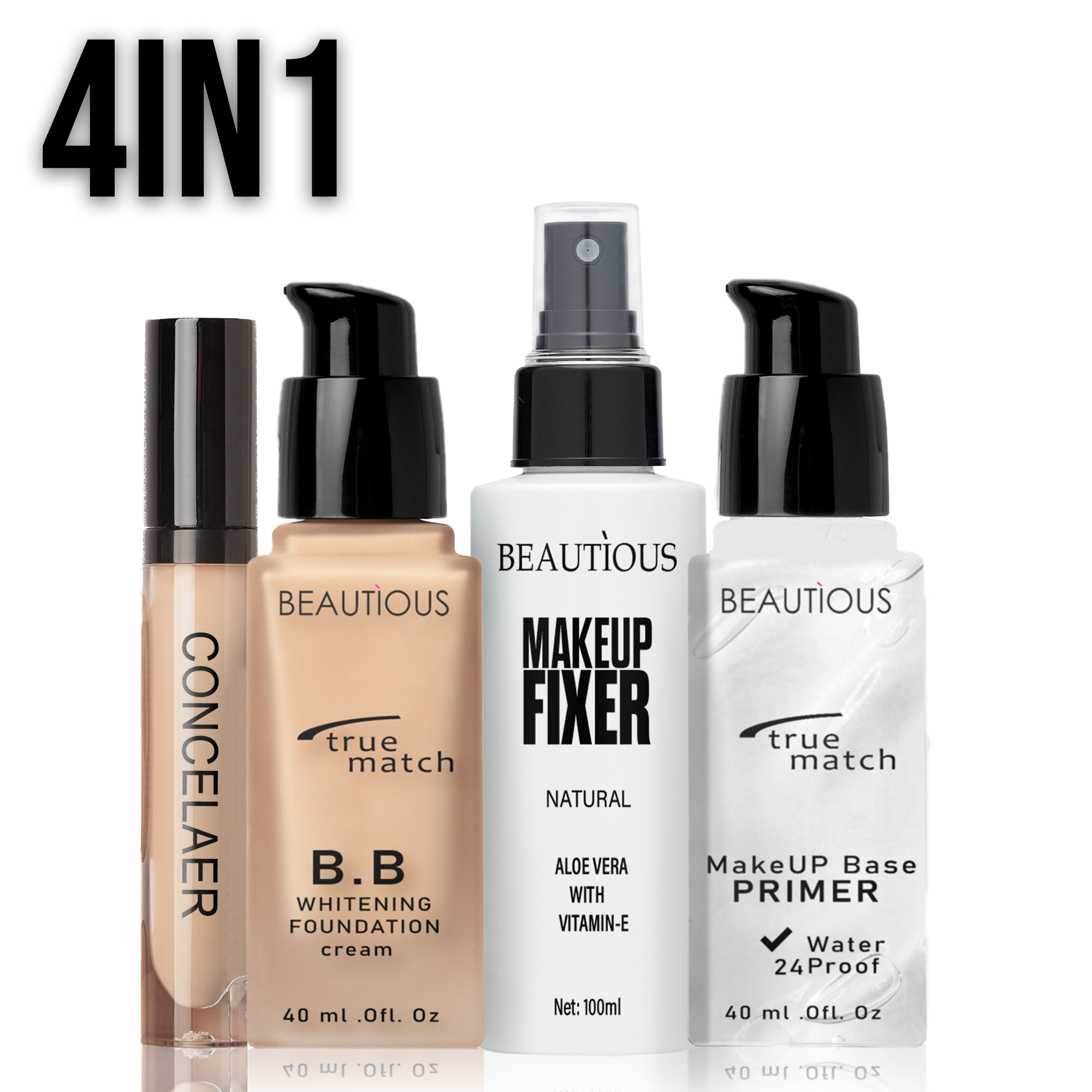 Beautious Deal of 04 Makeup Fixer + Makeup Base Primer + Foundation + Waterproof Concealer