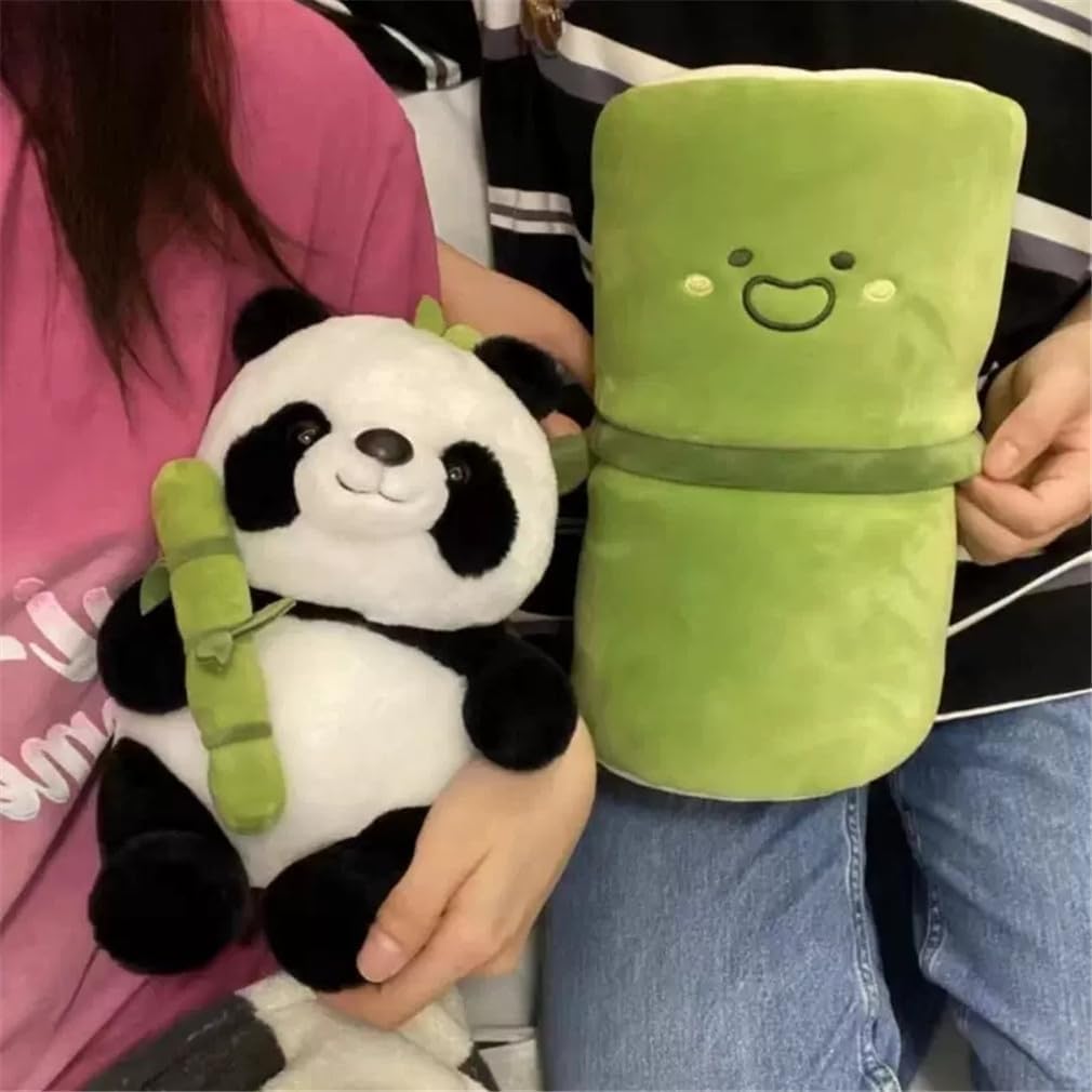 25cm Large Cute Panda Plush with Bamboo, Kawaii Soft Panda in Bamboo Stuffed Animals Toy, Plushies Doll Gifts for Kids Girls Boys Birthday Valentine (Panda in Bamboo)