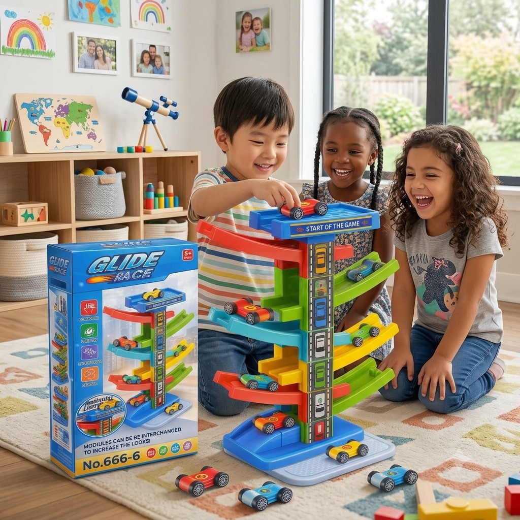 DIY Gliding Rail Car Toy for Kids Electric Track Racing Car Set | Sliding Rail Car Game | Educational DIY Assembly Toy | STEM Learning Toy for Boys & Girls | Battery Operated Track Car | Fun Interactive Kids Gift Toy