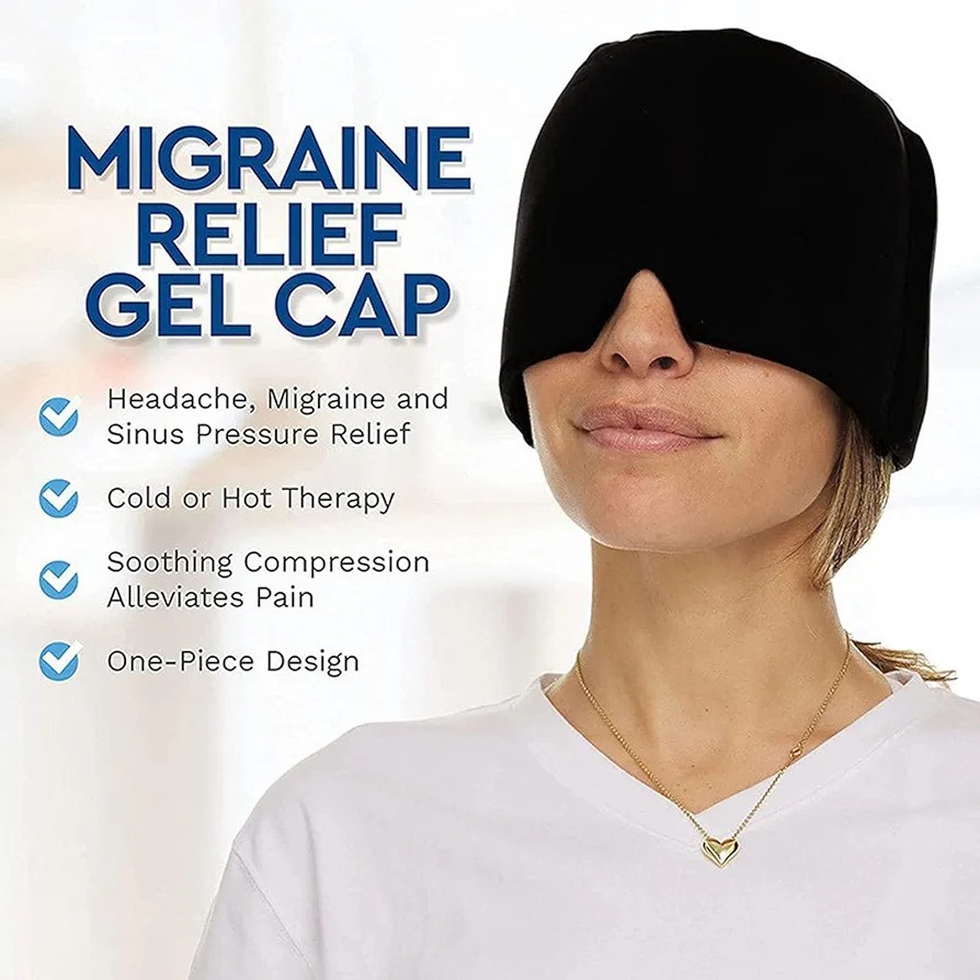 Migraine Relief Ice Cap – Hot & Cold Therapy Headache Hat | Reusable Cooling Gel Compression Mask for Migraine, Sinus, Stress, Tension & Eye Relief