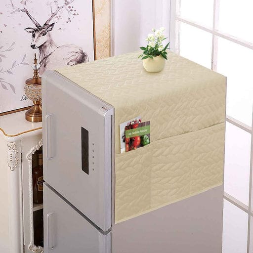 Fridge Dust Cover Waterproof Refrigerator Coat with 6 Pocket 21x56 inches Household Freezer Top Hanging Bag Fridge Storage Bag