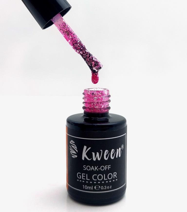 KWEEN Pink Glitter Gel Nail Polish, Silver Chunky Gel Polish Soak Off UV LED Lacquer Gel Color For Manicure