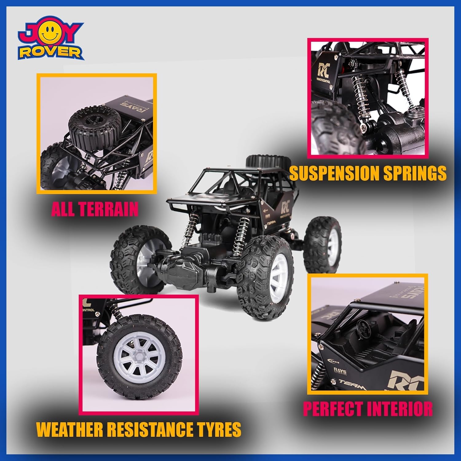 RC Remote Control Monster Truck 4x4 Off-Road Rock Crawler RC Toy with Smoke Spray Feature | RC Monster Truck Car with Soft Rubber Tires | High-Speed Rechargeable Rock Crawler | Metallic Body | Battery Included 2.4Ghz 1:16 Scale Car for Boys and Girls