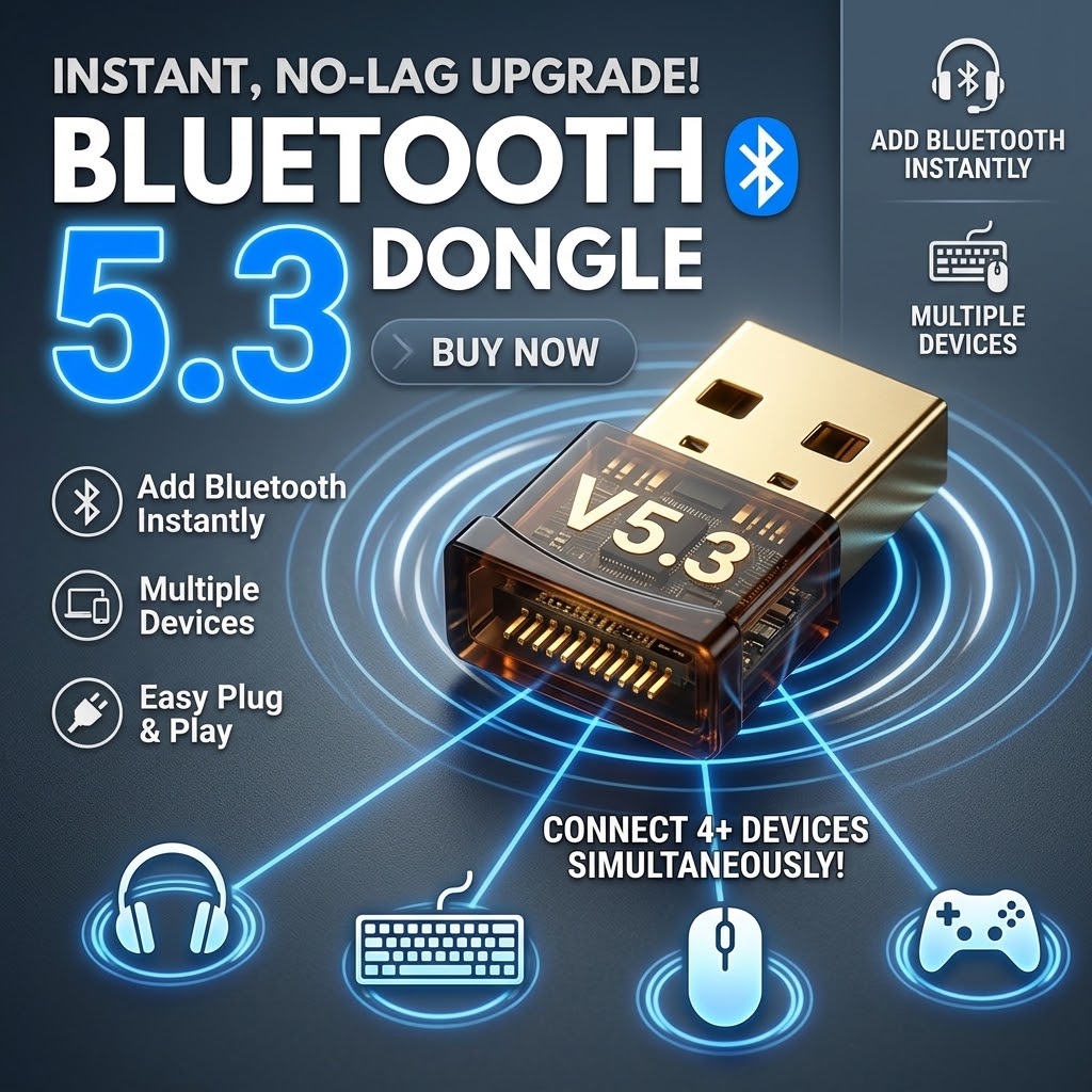 Bluetooth 5.3 USB Adapter Dongle for PC Laptop | High Speed 24Mbps Wireless Audio Receiver Transmitter | Low Latency Plug & Play Bluetooth Dongle for Wireless Headphones Speakers Mouse Keyboard Gamepad Windows 11 10 8 7 Desktop – Abid Store