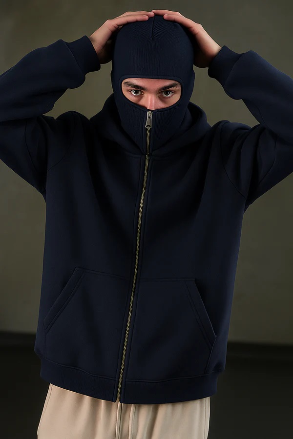 Full Zipper BALACLAVA Hoodie Full Face Cover, Streetwear Style, Winter Warm Sweatshirt best for extrem cool weather winter fleece wool in side for let you feel worm baklava, zipper maks, hood, men hoodie, boys hoodie, girls hoodie - Baclava Ninja Hoodies