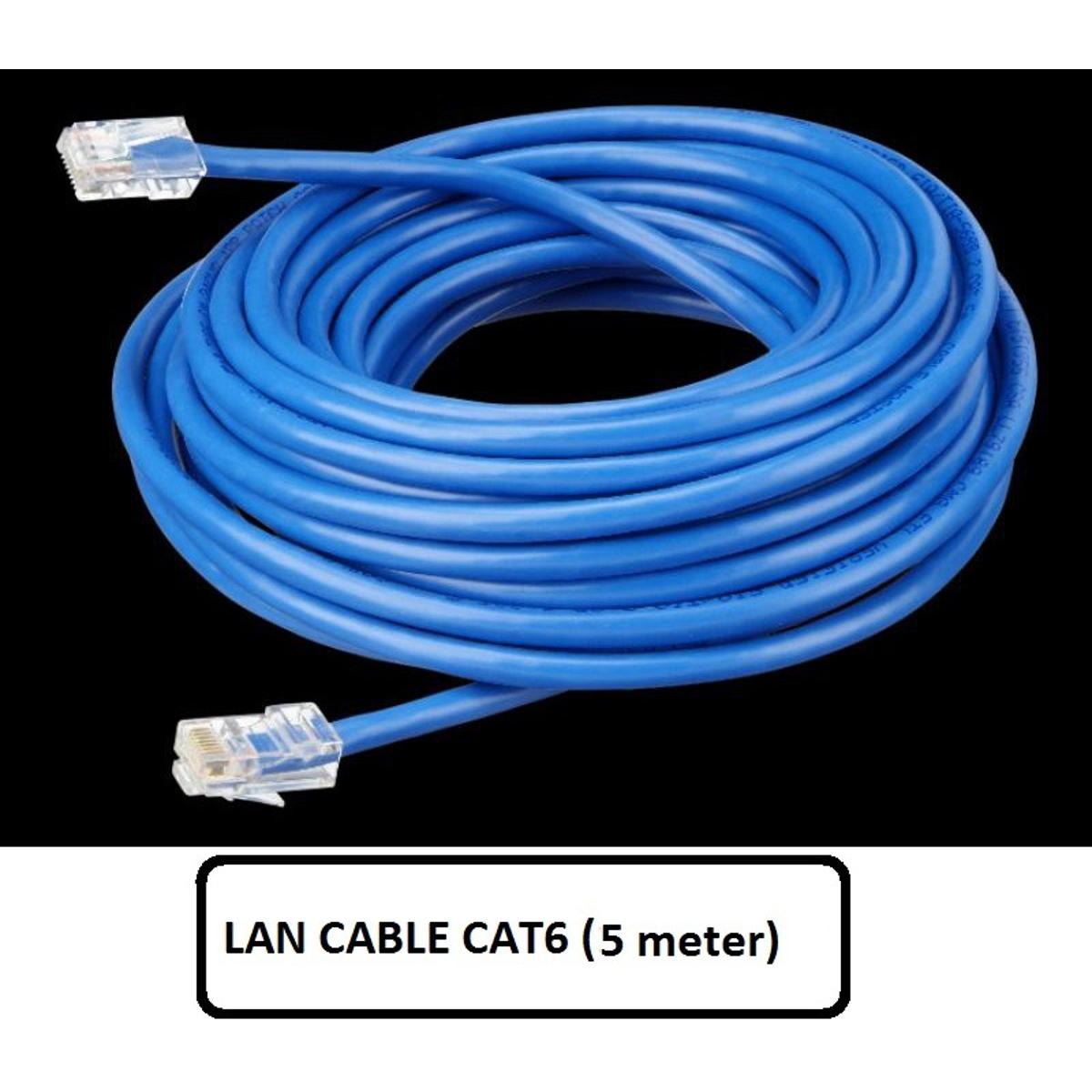 5 meter LAN Cable / Ethernet Cable For Modem,PC, Laptop Cat 6 Blue 0r Black Color