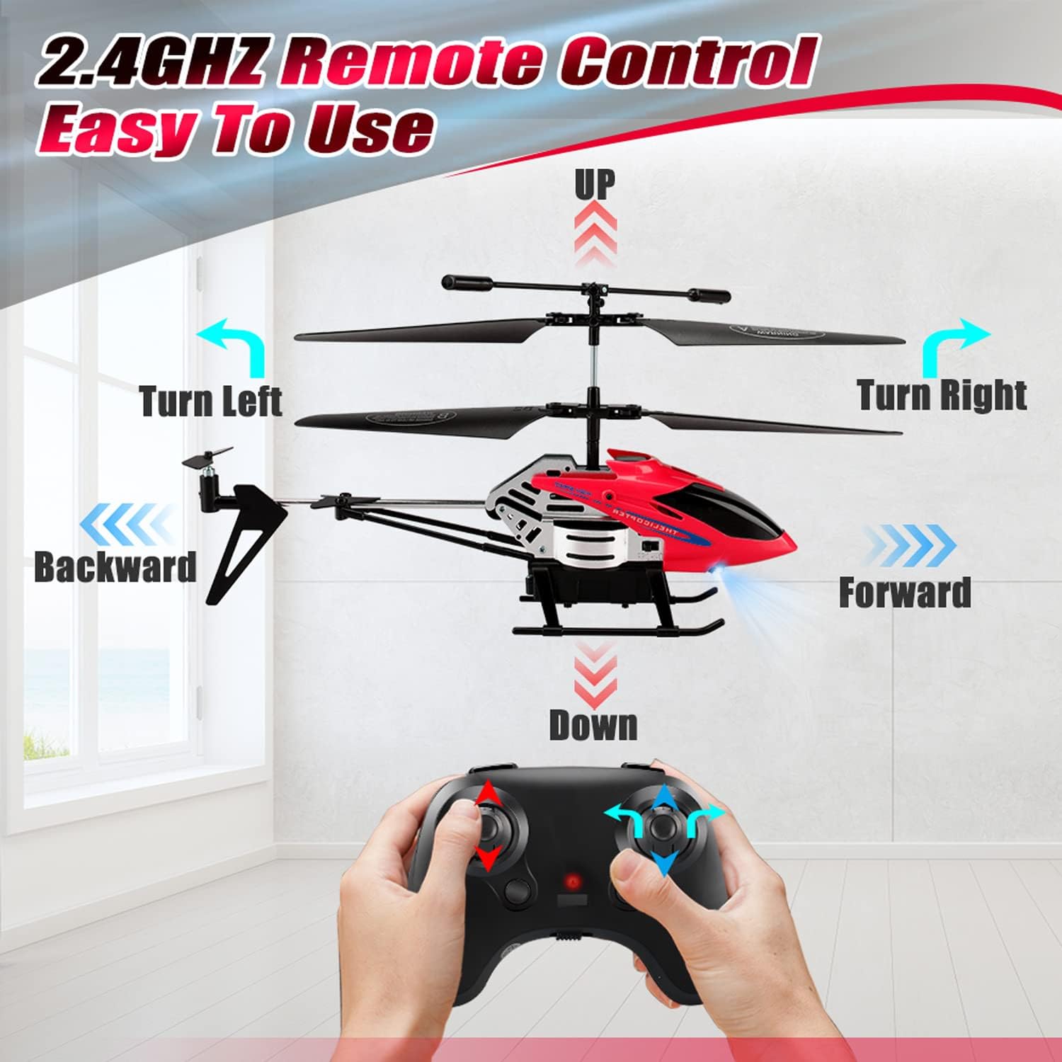 RC Helicopters - Remote Control Helicopter Toys: One-Key Takeoff/Landing, Auto Altitude Hold, LED Light & 3.5CH Gyro Stabilizer, Toys Remote Control Rechargeable Helicopter Two Channel,,Flying helicopter with USB Charging Cable Toy for kids