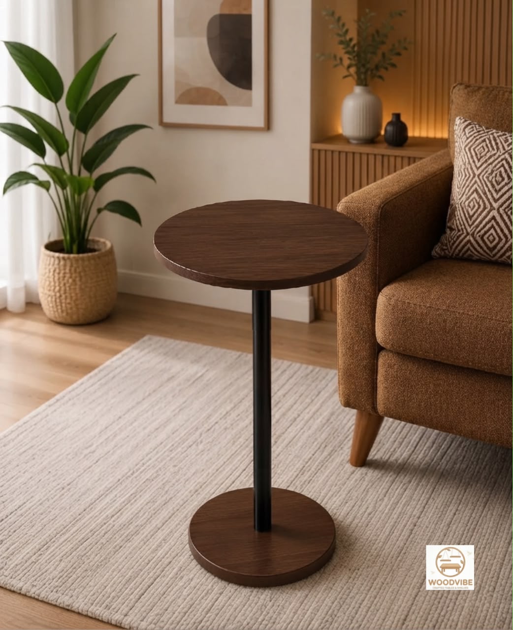 Modern Round Side Table | Premium Wooden Coffee & Decoration Table | Corner, Bedroom & Birthday Table | MDF Top | Brown White Black
