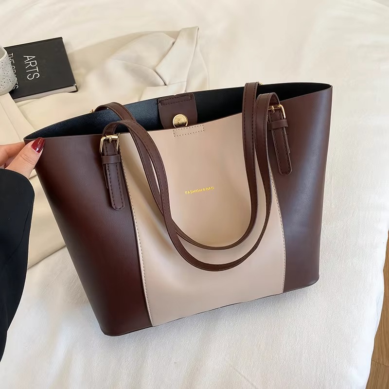 Hot Selling Spliced Large Capacity Handbag Premium Shoulder Bag PU Leather Tote Bags for Girls and Women