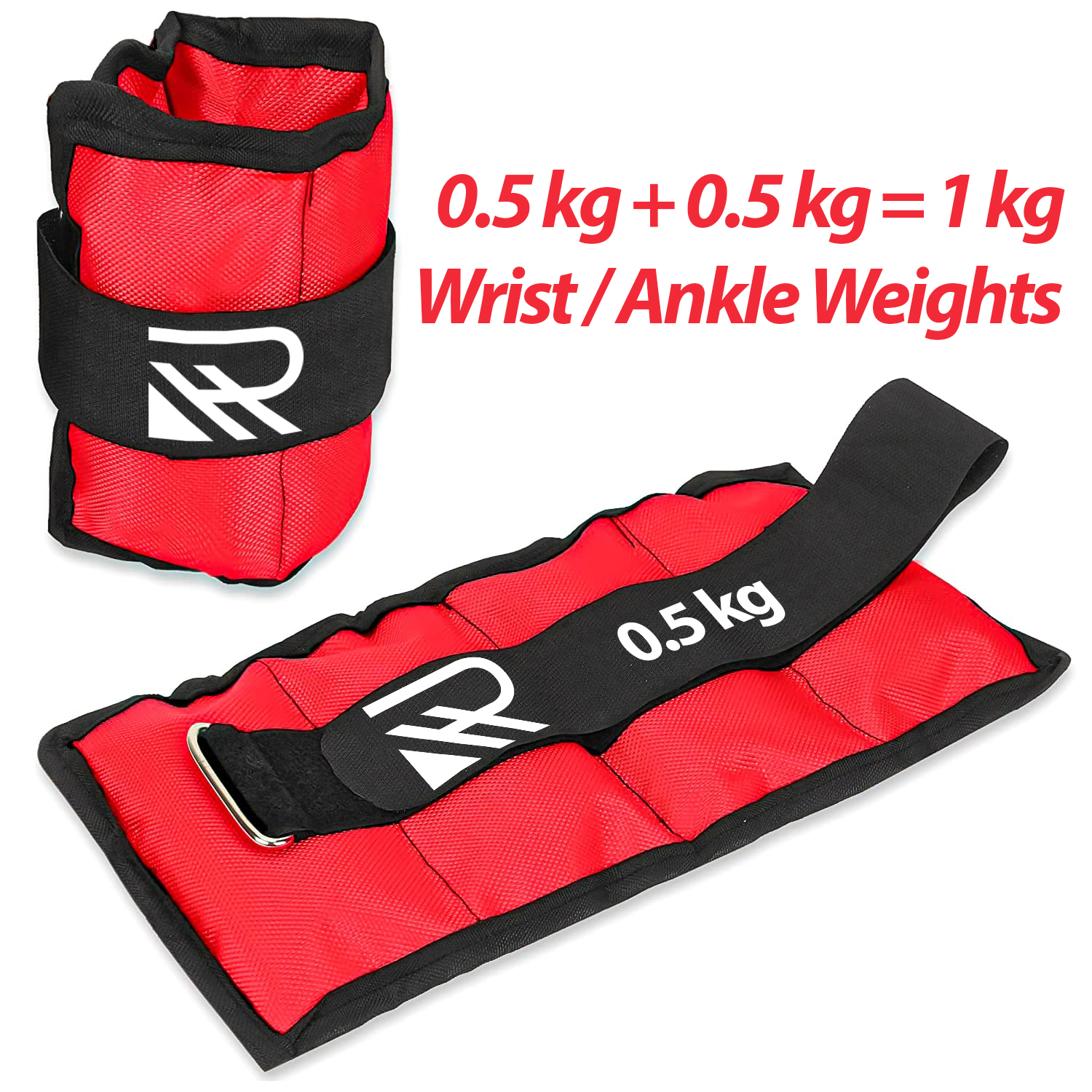 HR SERVICES 0.5 KG x 0.5 KG = 1 KG Wrist And ANKLE WEIGHTS RED COLOUR , Pair Weight Bearing Ankle wrist Strap Leg Strength Resistance Bands for Speed Training Running Exercise Workout Fitness Band