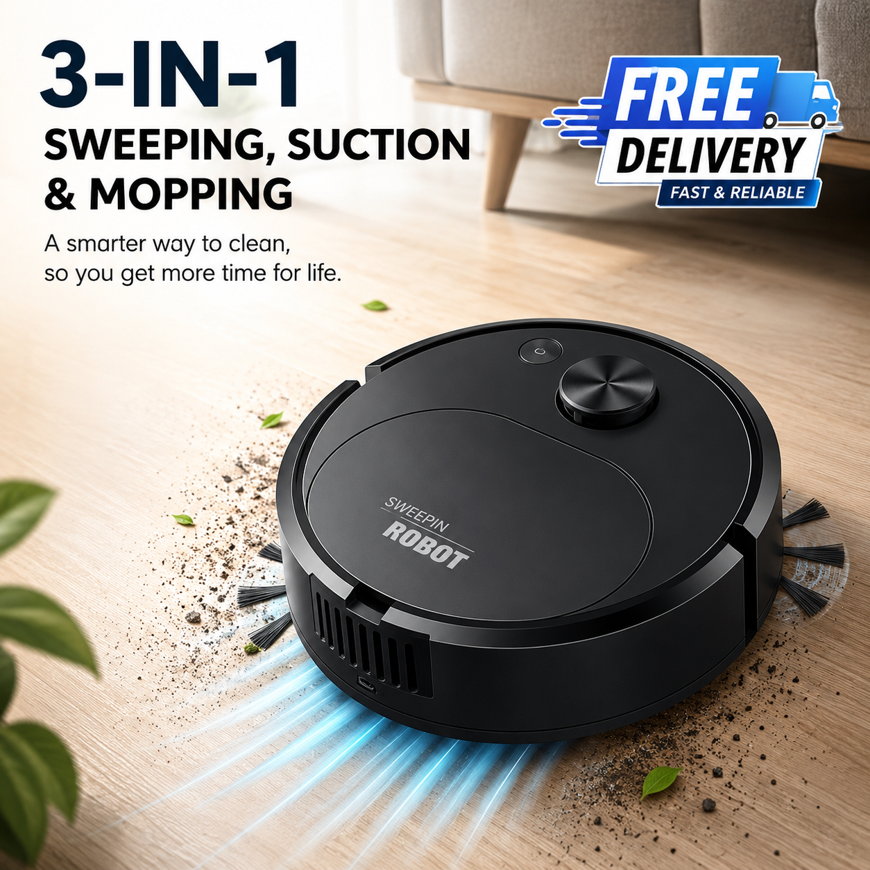 High Quality Electric Sweeper Robot 1200Pa - Smart Robot Vacuum Cleaner - Automatic Dust Floor Cleaner Machine - Powerful Suction Cleaning Robot With Smart Sensor - For Household & Office