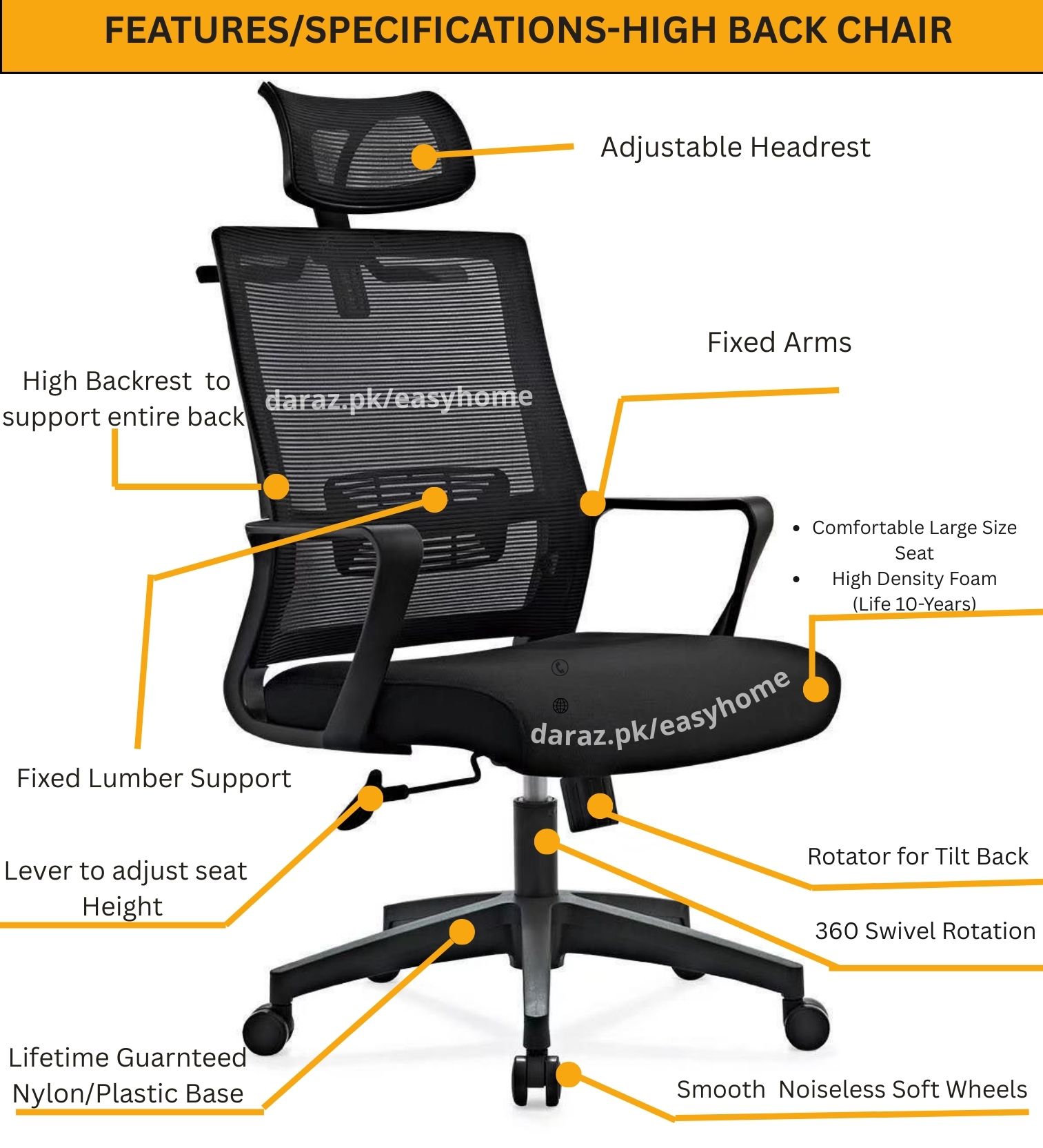 Daraz Office Chair Metal Base Office Chair Adjustable Computer