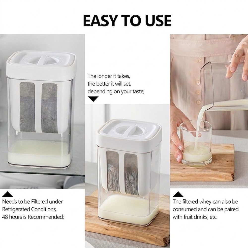 Greek 1100ml Yogurt Maker with Fine Mesh Filter Hung Curd ...