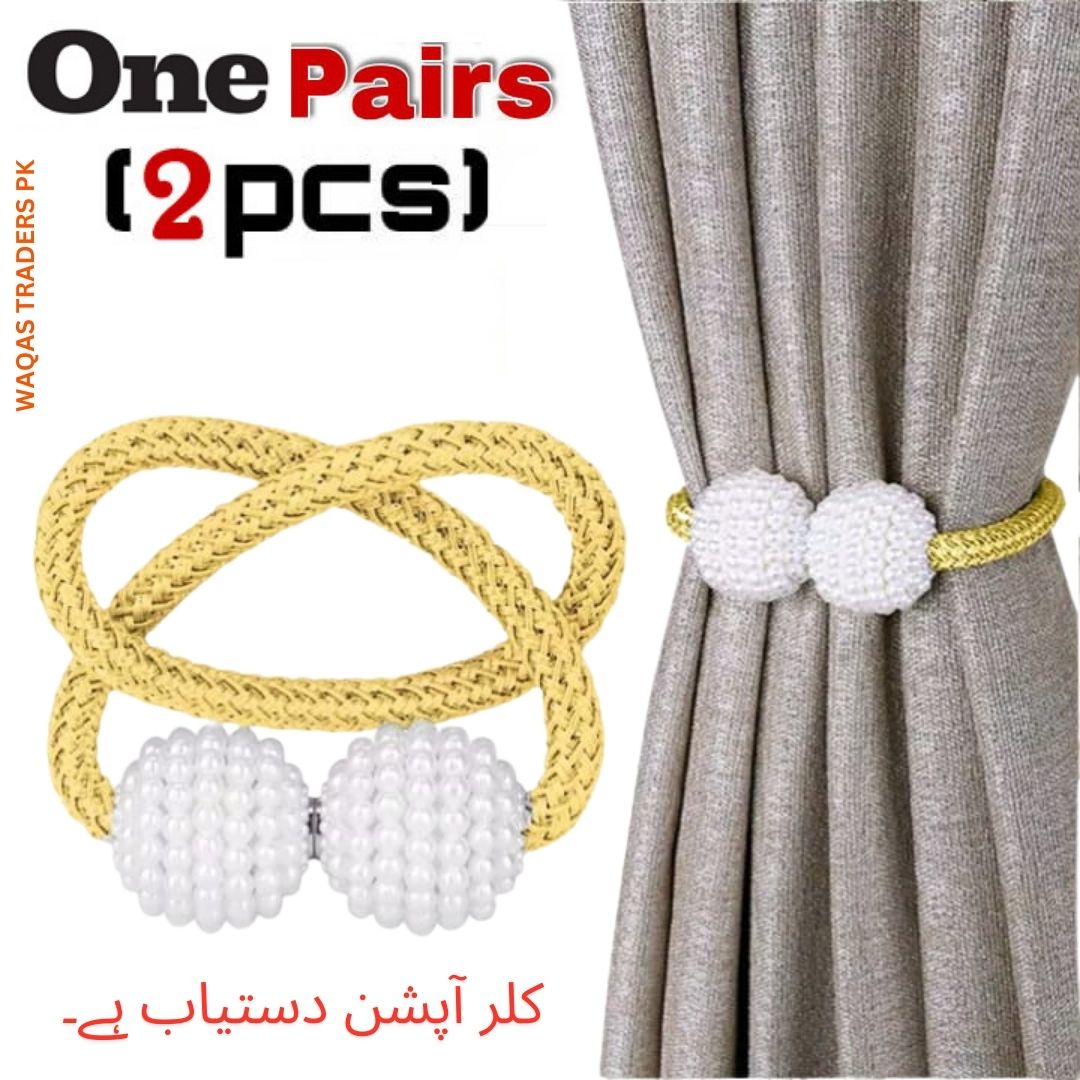 2 PCS Magnetic Pearl Curtain Buckle Magnetic Curtain Tiebacks Convenient Drape Tie European Style Decorative Weave Rope Curtain Rings & Buckles Holder for Window Sheer Blackout Draperies, Braided Straps Ball Buckles,  Parday