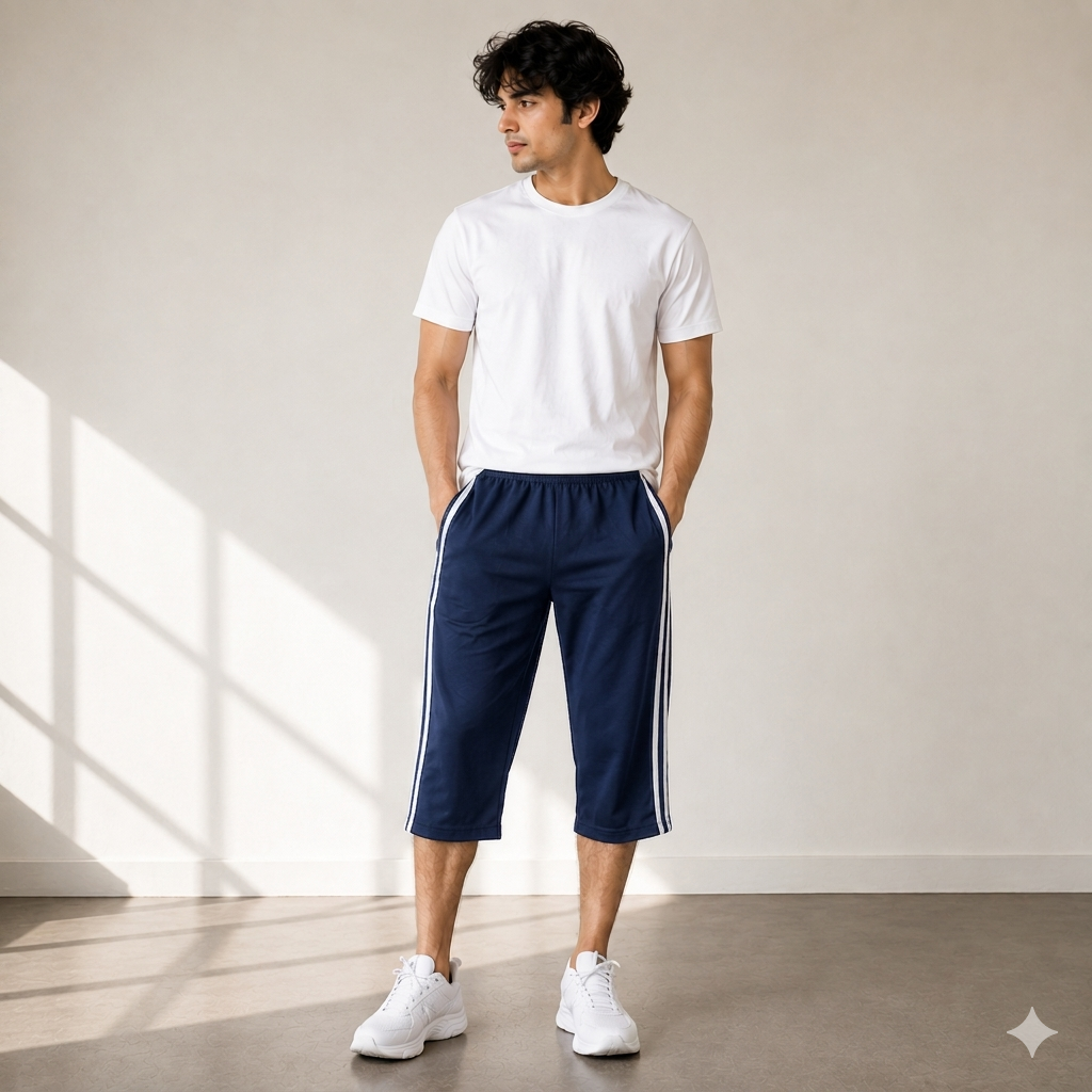 1 Pcs Men’s Jersey 3 Quarter Shorts – Soft Comfortable Casual & Gym Wear