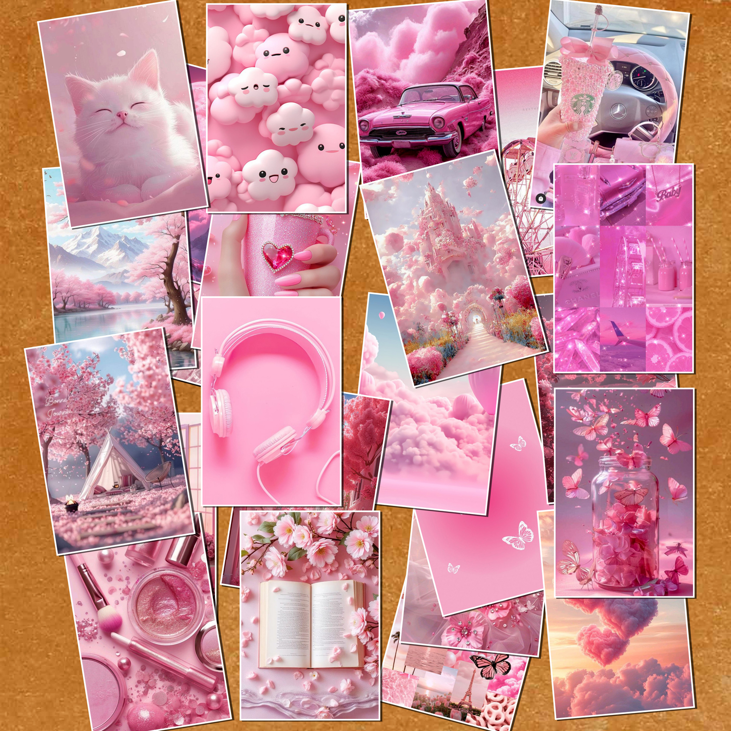 Customized Pink Aesthetic Theme Cards Pack Of 40, 4x6 Inches | Cute Wall & Room Decor Cards