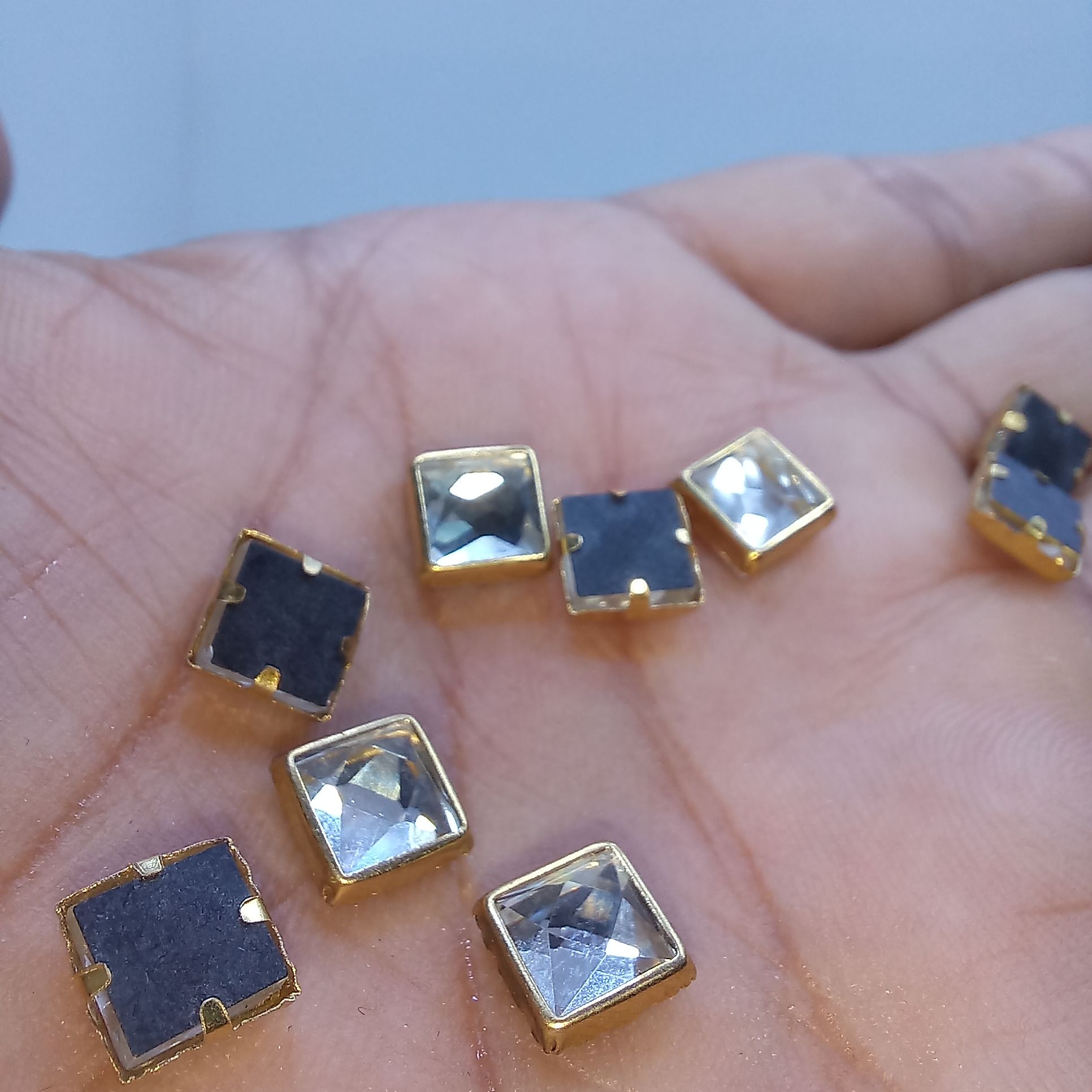 Metal Kundan Stone Square Beads – 50pcs DIY Jewelry & Craft Findings