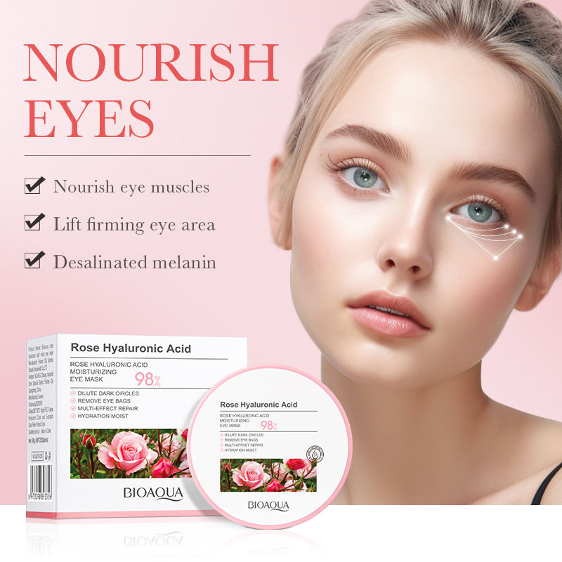 BIOAQUA 60 pcs Rose Hyaluronic Acid Brightening & Moisturizing Eye Mask Dark Circles & Eye Bag Repair Hydrating Eye Mask BQY93356