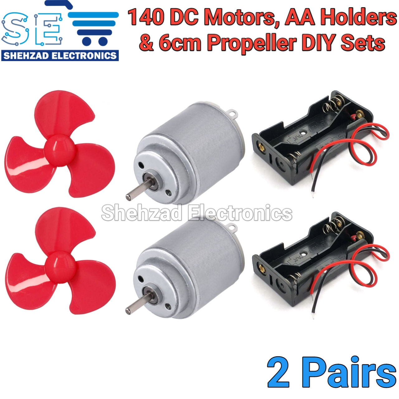 2 Pairs 140 DC Motors, AA Battery Holders & 6cm Propeller DIY Kit