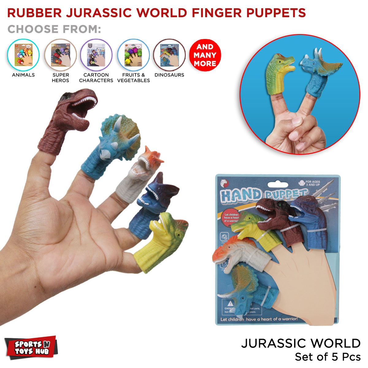Pack of 5 Finger Puppets For Kids Hand Puppet Animal Learning Toy ...