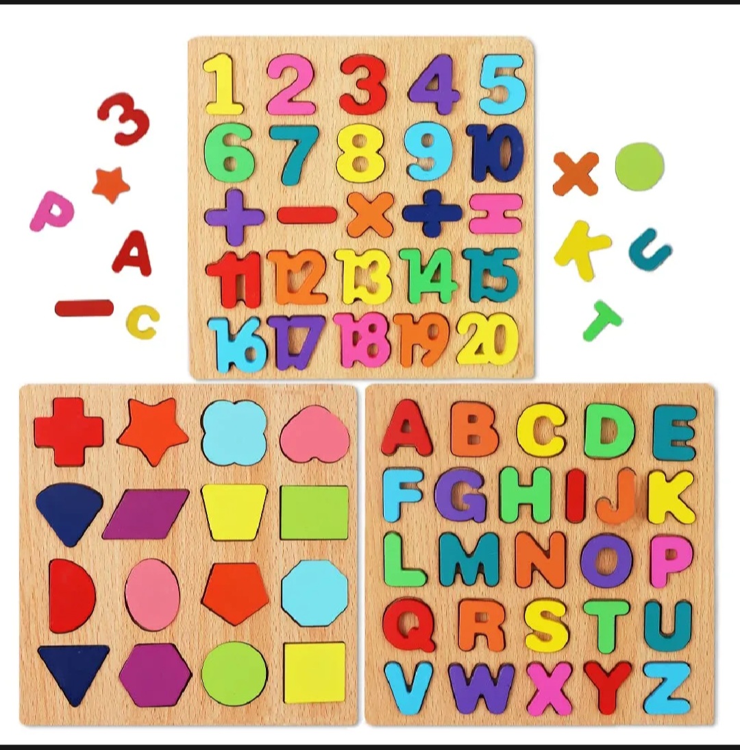 Educational learning letters numbers toy Alphabet Wooden Puzzle wooden matching game kids puzzle wooden board