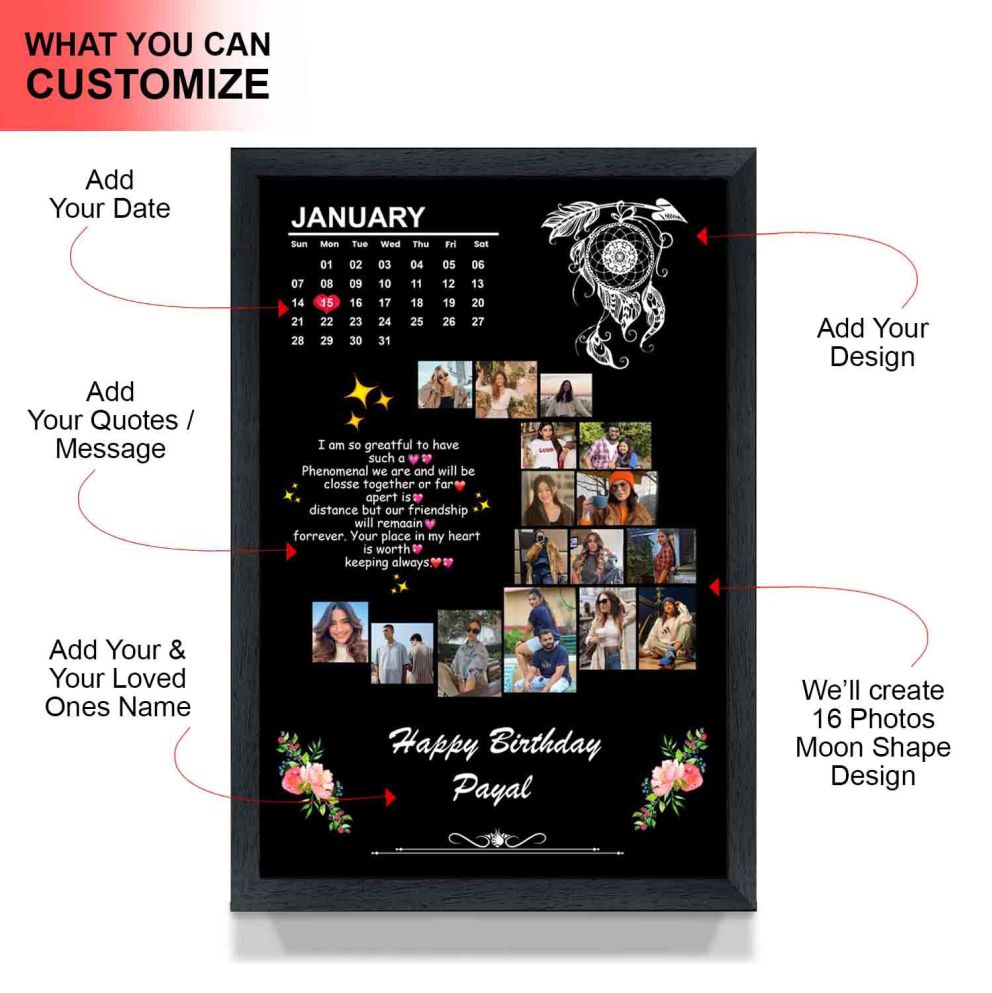 ♥️Original Product+FREE Shipping+COD ♥Moon Shape Customized Picture Photo Frame, Customized Frame with Calendar + Customized Message with upto Pictures in Moon Shape, Customized Photo Frame, Birthday Gift, Anniversary Gift, Wedding Gift, Gift for Friends