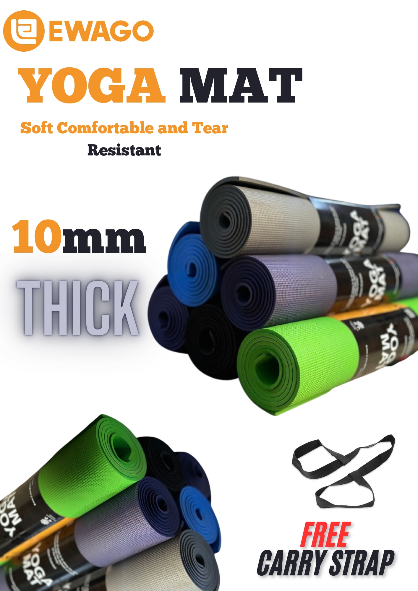 Yoga Mat 10mm, Anti-Slip Yoga Mat – Ideal for Yoga, Pilates & Workouts. Portable Mat  Exercise Mat  Soft, Durable Multi-Purpose.  Home & Gym Use Yoga Mat best Exercise Mat for Men and Women,(72 L*24 W inch)