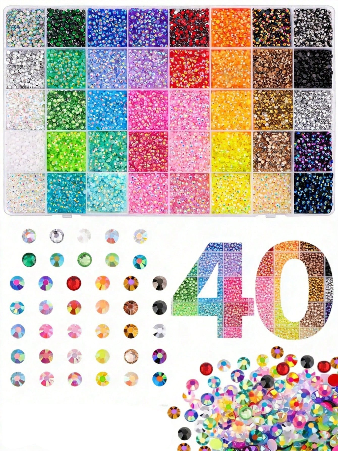 💎 40 Color Nail Rhinestone ✨ Bedazzle Kit– 3mm Multi Color Flat Bottom Gems ✨ Nail Art Supplies & DIY Decoration Accessories