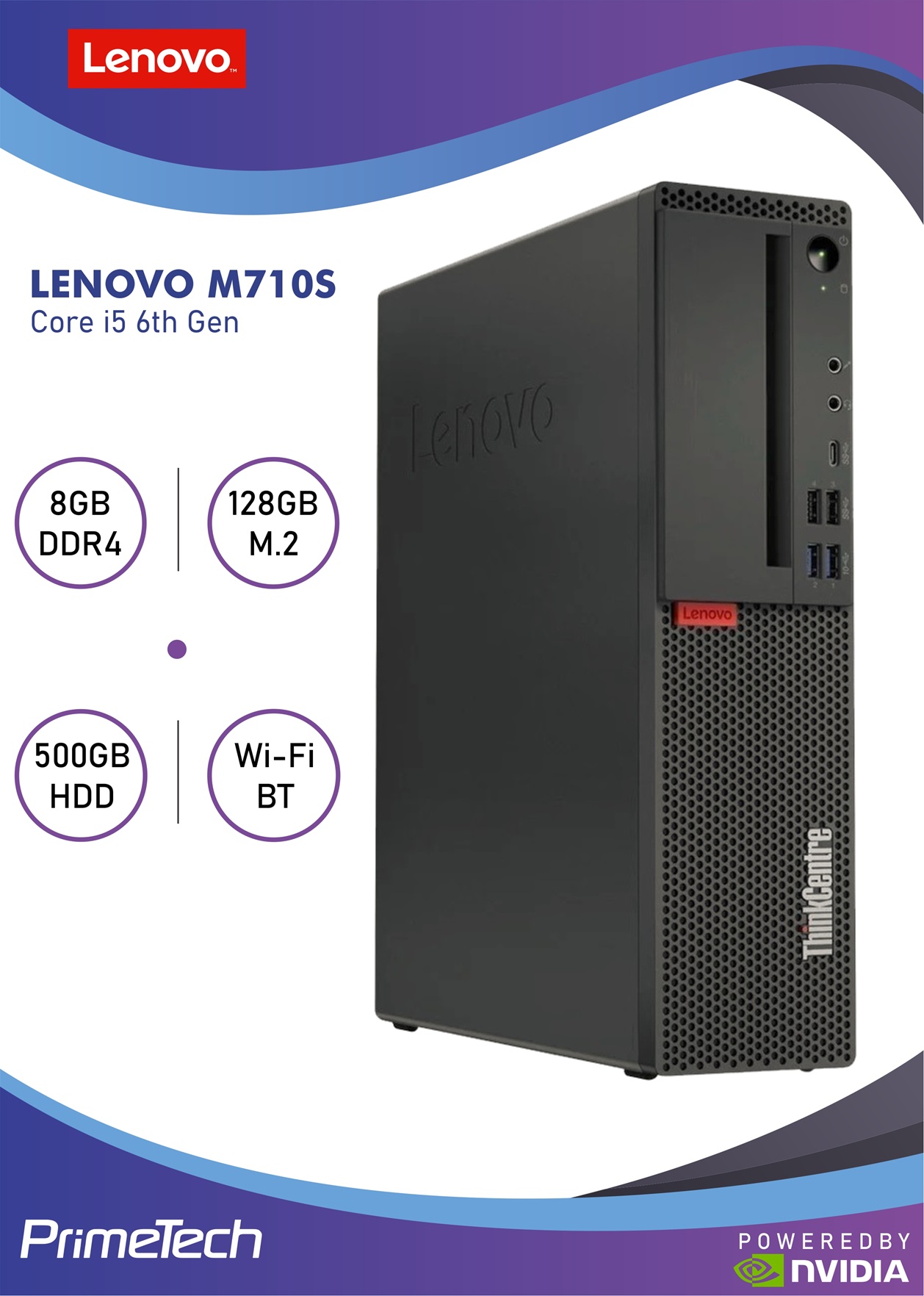 Core i5 Gaming SFF PC, Core i5 6500 Processor, 8GB DDR4 RAM, 128GB NVMe M2, 500gb HDD, Nvidia 2GB Graphics Card, Dual Band WiFi, Bluetooth, LAN
