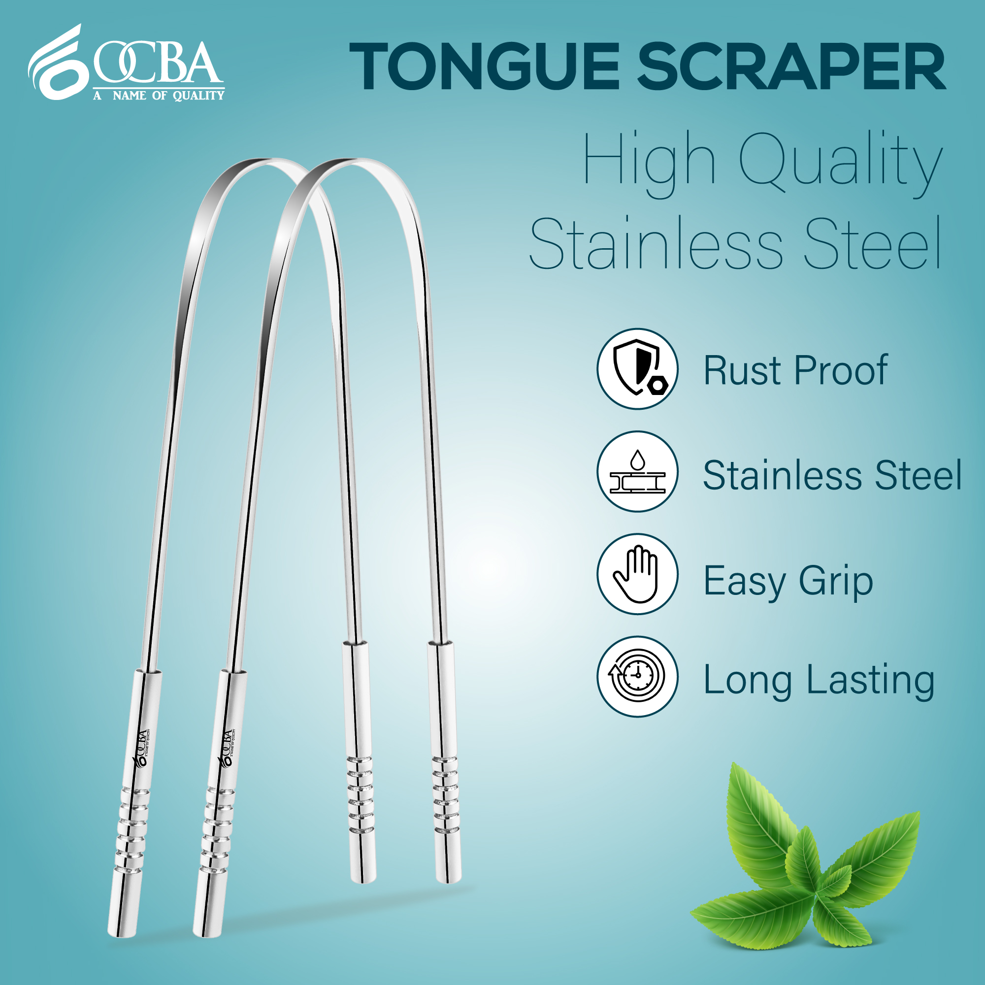 OCBA Tongue Cleaner For Fresh Breath & Oral Hygiene Tongue Scraper Premium Stainless Steel Tongue Brush For Men & Women
