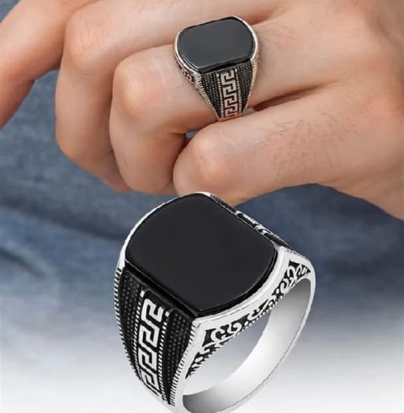 Turkish style Italian Ring Black stone model for boys and men