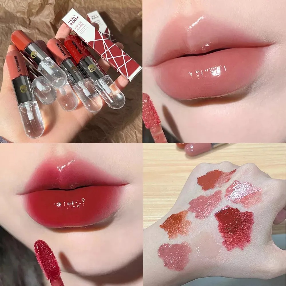 she girl 2 in1 Mirror Glossy Lipstick Women Girls Non-Fading Long Lasting Transparent Double Headed Lip Gloss Moisturizing Makeup