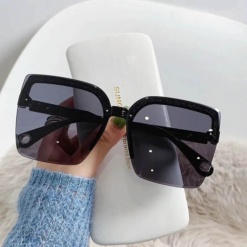 Fashion Square Sunglasses Women Vintage Half Frame Oversized Sun Glasses for Men Luxury White Blue Eyewear UV400