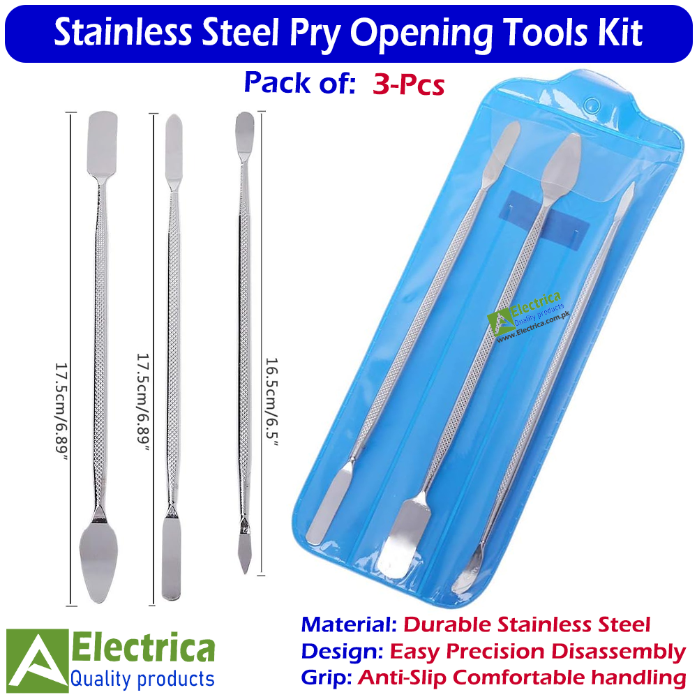 Koocu TE-02 3-Piece Stainless Steel Pry Opening Tool Kit | Double-Sided Metal Spudger Spatula Set for Mobile Phone, Tablet, Laptop & Electronics Repair by Electrica