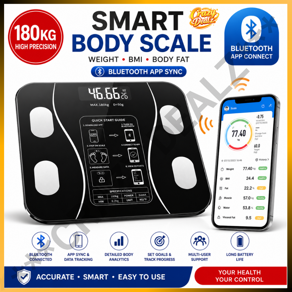 Smart Digital Body Weight Scale 180KG Bluetooth Weighing Machine with App Sync BMI Body Fat Monitor LED Display Electronic Bathroom Balance Scale Accurate Household Weight Machine for Men Women