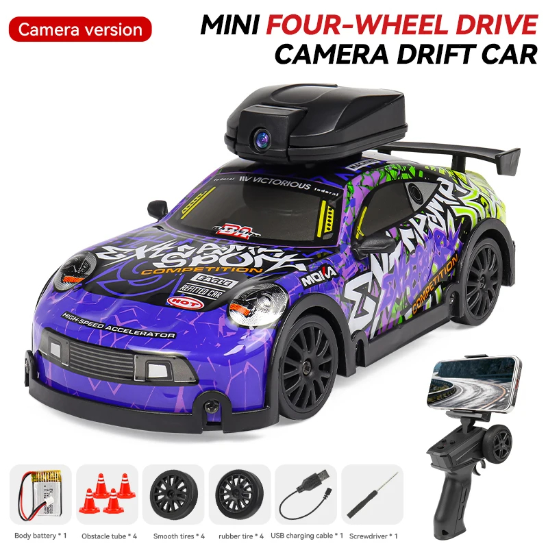 KIDDO KASTLE -  Remote Control MOKA 1:32 RC Drift Car with WiFi Camera | 2.4GHz 4WD 20KM/H High-Speed Racing Car with Replaceable Drift Tires, Road Blockers & USB Rechargeable Battery | Assorted Bus & Sports Car Models