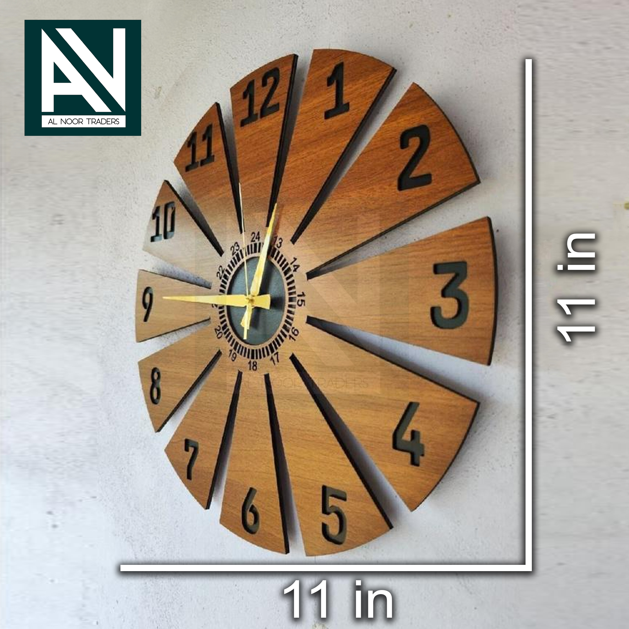 Al Noor Traders Brand 3D Wooden 10.5 by 10.5 inch Round Wooden Brown And White rised digits Creative wall clock With Light And whitout Light wall clock | CLocks | Wall DEcoration items | DECRative items  |